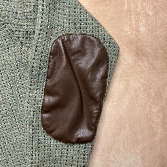 Lauren Ralph Lauren Black Label Faux Leather Patchwork Knit Sweater Green Preppy - Picture 5 of 10